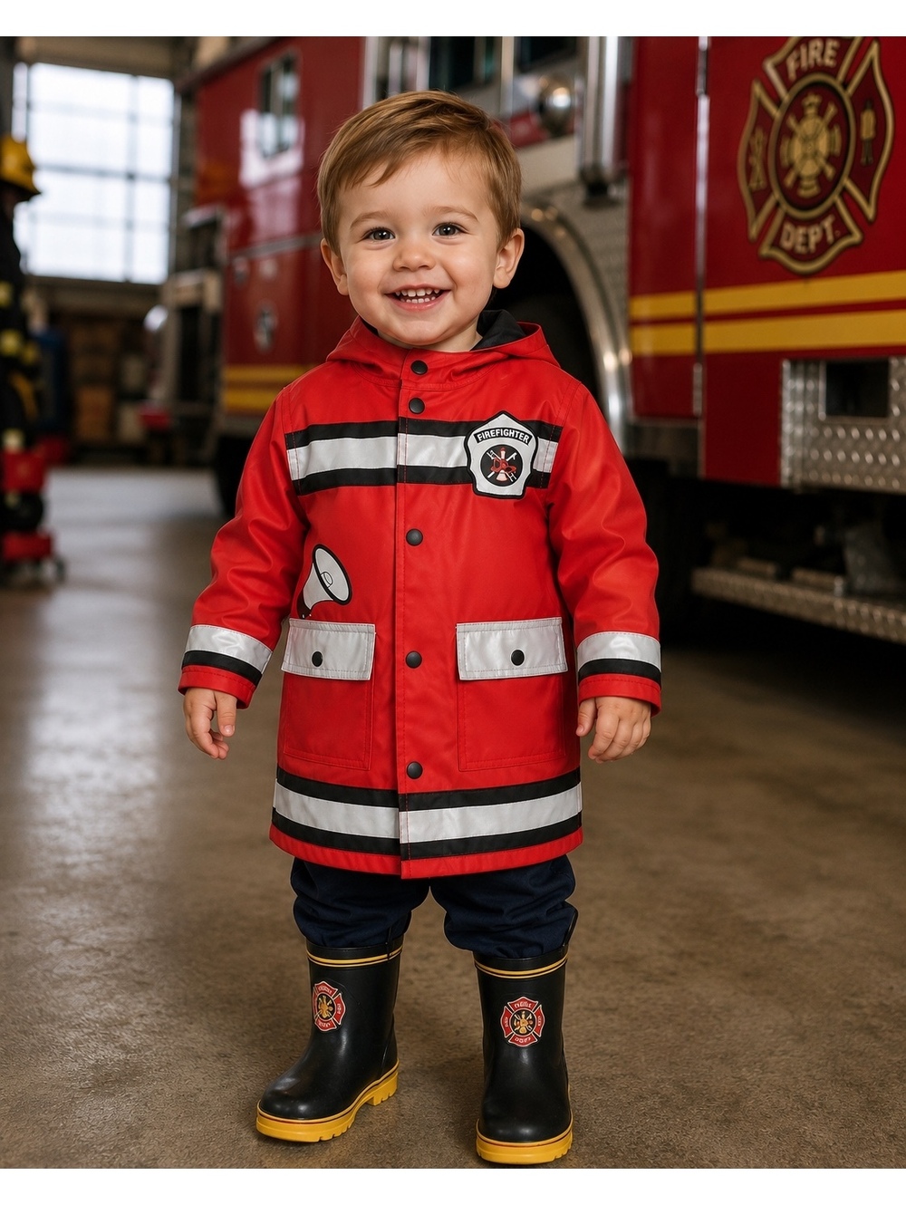Wippette Kids Toddler Firefighter Raincoat Jacket 2T Red Jr. Fire Squad